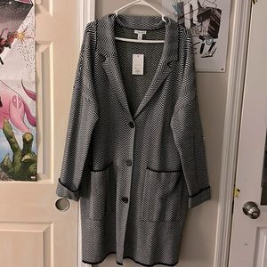 NWT Nine West Black/White Print Long Cardigan